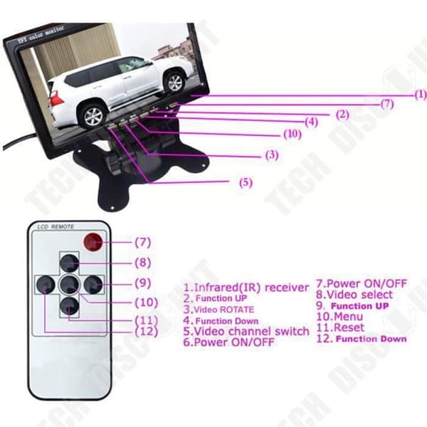 Backkamera 7 tum LCD-monitor, 18 LED IR nattseende bakåtkamera kit 20m kabel 12V-24V buss släpvagn lastbil husvagn