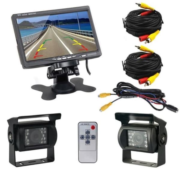 TD® Backkamera 7-tums TFT LCD-skärm Fordonsmonitor 2 x Backup-kameror IR LED Night Vision Vattentät kamera