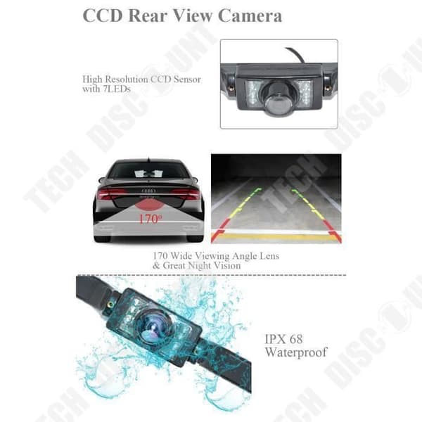 TD® Backspegelsats 7'' LCD bilskärm + IR LED bil Backkamera 170° mörkerseende - Biltillbehör