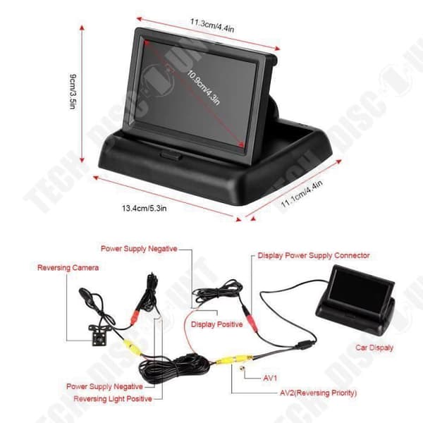 TD® bilbackupkamera 170° HD+ 4,3 tum bakre LCD-monitor Nattseende-bakradar för parkering