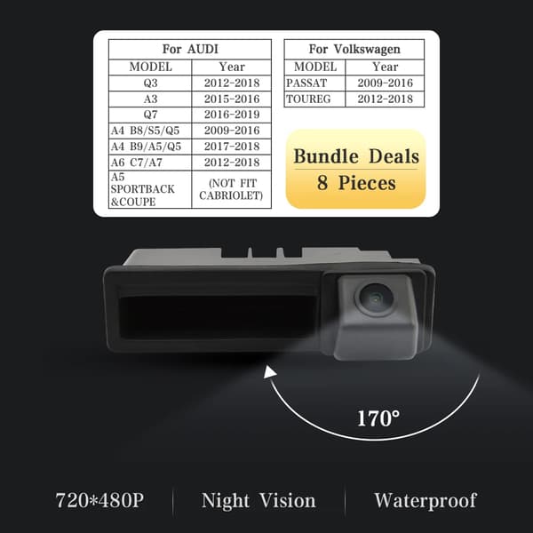 Bilbackkamera, 720P upplösning, 170° synvinkel,12V, VIT