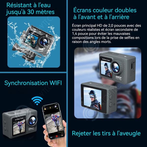 INN Actionkamera 1080P/720P HD 16MP Wifi dubbla skärmar fram och bak med 64G minneskort vattentät upp till 30m stötbeständig