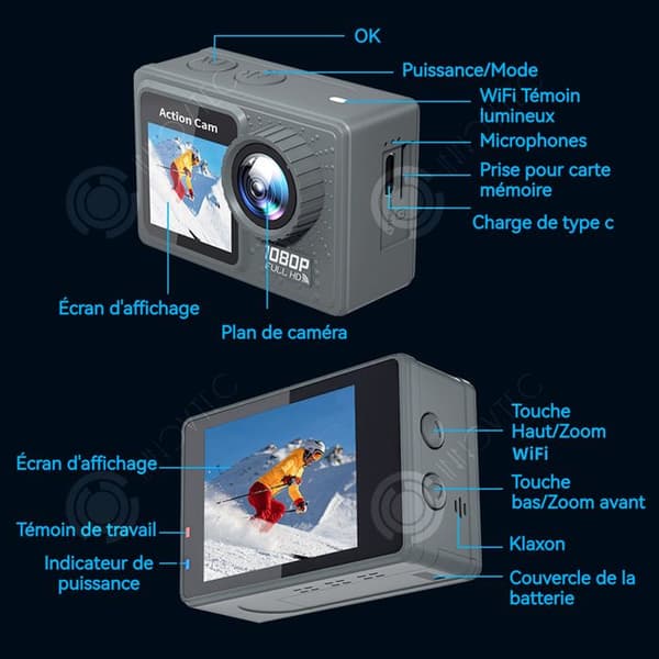 INN Actionkamera 1080P/720P HD 16MP Wifi dubbla skärmar fram och bak med 64G minneskort vattentät upp till 30m stötbeständig