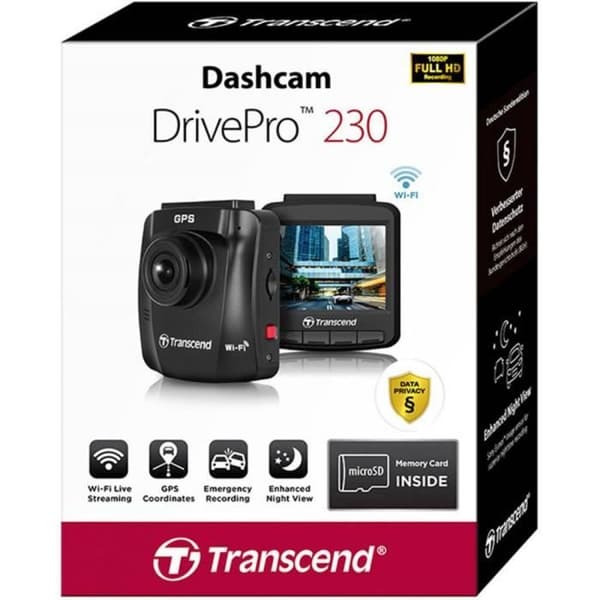 Inbyggd kamera + GPS Transcend DrivePro 230Q TS-DP230Q-32G Horisontell betraktningsvinkel=130° 12 V batteri, inbyggd mikrofon