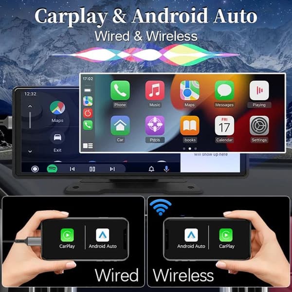 10,26" Taktile CarPlay-skärm med backkamera / Android Auto / GPS svart