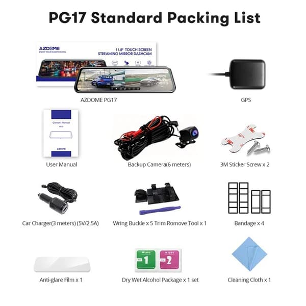 WiFi Spegel Dash Cam, 2.5K Främre Kamera, 1080P Bakre Kamera,Gratis 64GB TF-kort, PG17-RVC-GPS