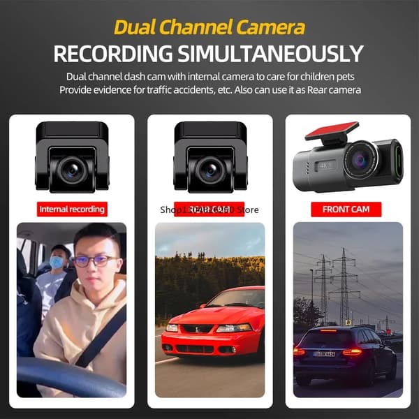 4K Dashcam, Dubbelkanalsinspelning, GPS-spårning