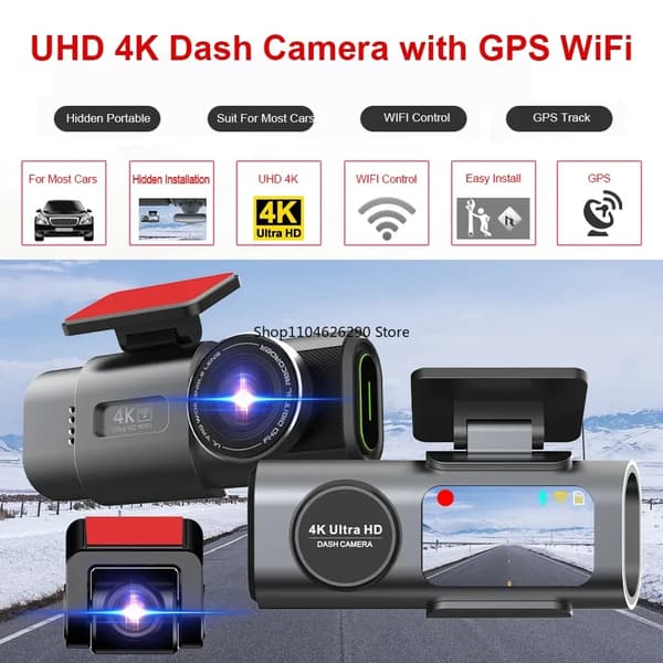 4K Dashcam, Dubbelkanalsinspelning, GPS-spårning