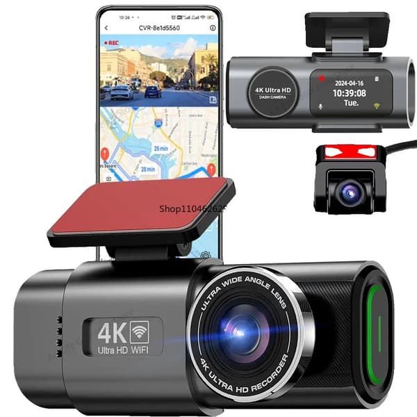 4K Dashcam, Dubbelkanalsinspelning, GPS-spårning
