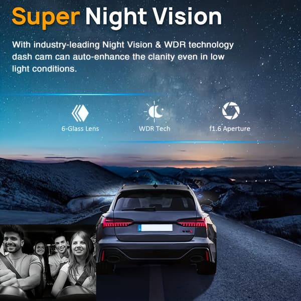 Lollanda Full HD 1080P kaksilinssinen autokamera – korkearesoluutioinen pimeänäkö, silmukkatallennus ja laajakulmaobjektiivi