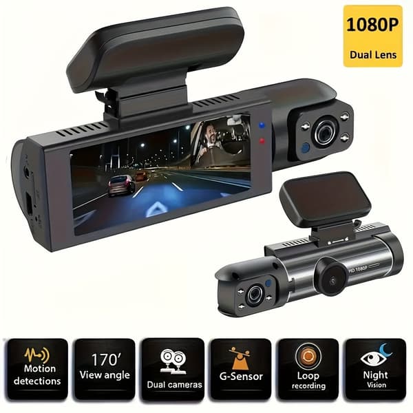 Lollanda Full HD 1080P kaksilinssinen autokamera – korkearesoluutioinen pimeänäkö, silmukkatallennus ja laajakulmaobjektiivi