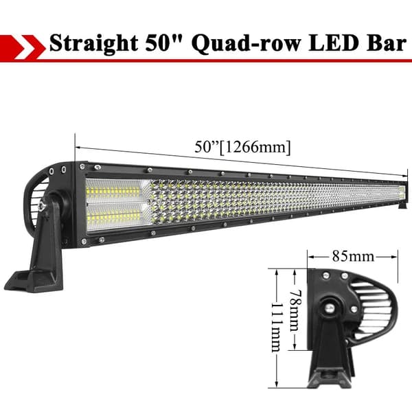 LED-takljusramp, fyr-radig design, böjd och rak, 1 st Rak 50 tum