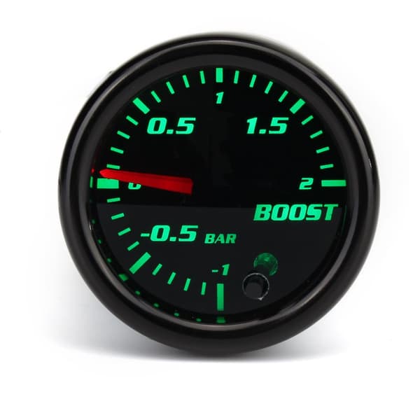 Universaali 12V Auto Auto 52mm Musta Linssin osoittimen tehostusmittari -1~0~2 BAR Turbo Boost mittari 7-värinen LED