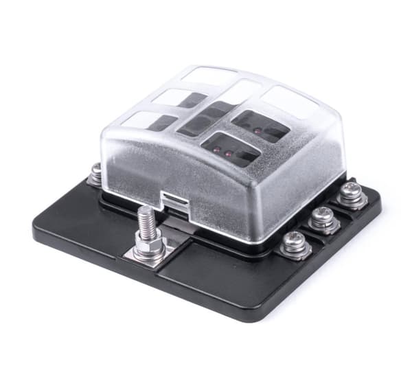 Sikringsboks 6 fatninger, 1 massebeslag, 12 sikringer 2*5A, 2*10A, 2*15A, 4*20A