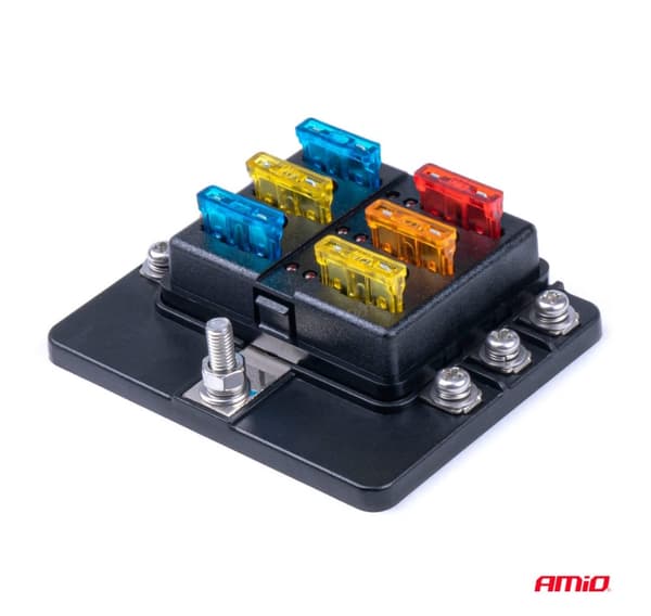 Sikringsboks 6 fatninger, 1 massebeslag, 12 sikringer 2*5A, 2*10A, 2*15A, 4*20A
