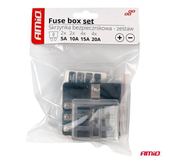 Sikringsboks 6 fatninger, 1 massebeslag, 12 sikringer 2*5A, 2*10A, 2*15A, 4*20A