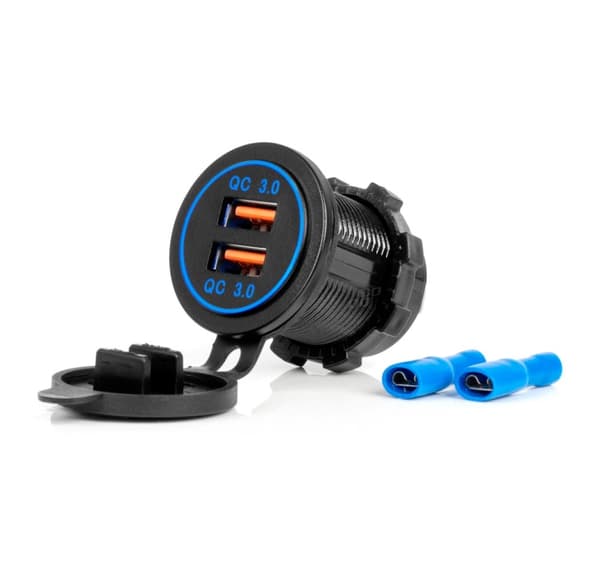 Oplader 2xUSB blå belysning Quick 3.0