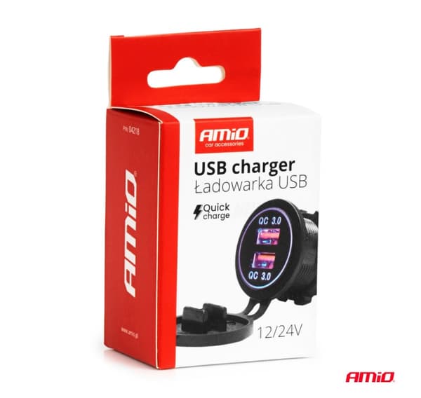 Oplader 2xUSB blå belysning Quick 3.0