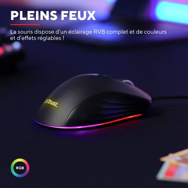 Trust Gaming GXT 924 Ybar+ Gamer, 25600 DPI, 60 % återvunnen, 25K optisk sensor, RGB, 6 programmerbara knappar, USB-kabel - svart
