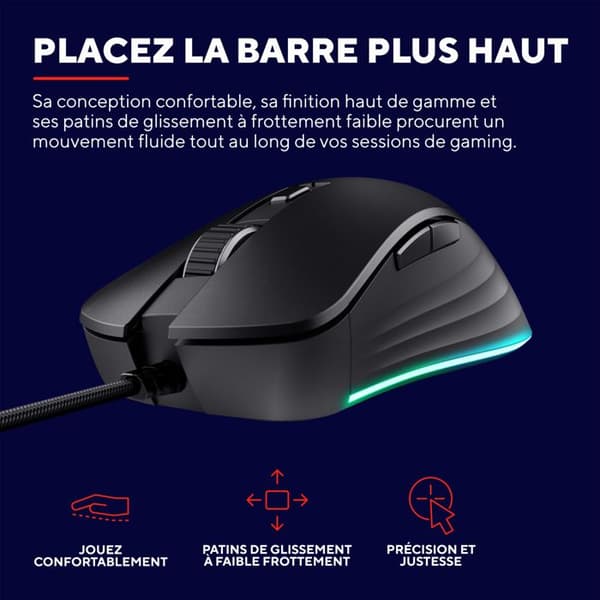 Trust Gaming GXT 924 Ybar+ Gamer, 25600 DPI, 60 % återvunnen, 25K optisk sensor, RGB, 6 programmerbara knappar, USB-kabel - svart Svart