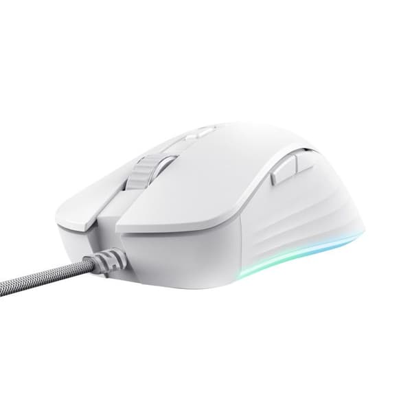 Trust Gaming GXT 924W Ybar+ Gamer, 25600 DPI, 50 % återvunnen plast, 25K optisk sensor, RGB, 6 knappar, USB - vit