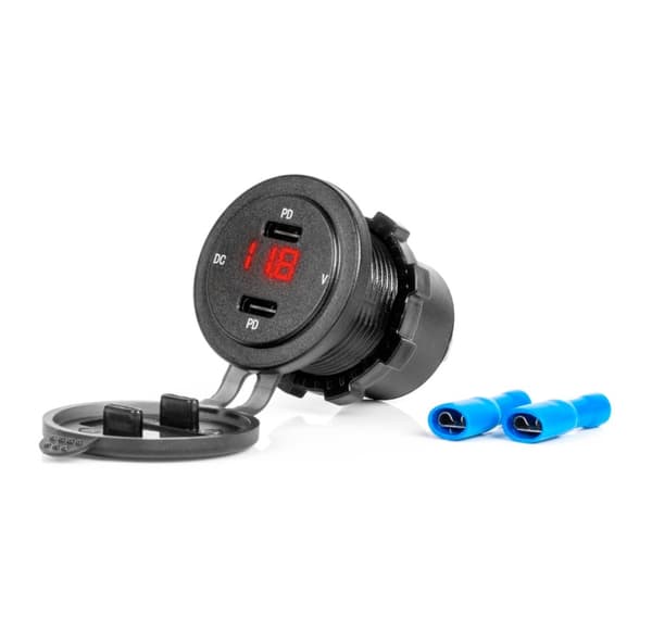 Oplader 2x USB-C voltmeter baggrundsbelysning