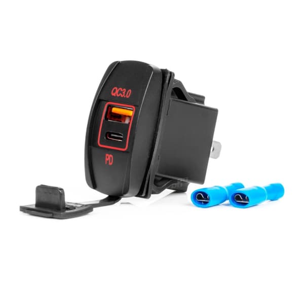 Laturi USB- ja USB-C-liitäntä 12/24V punainen