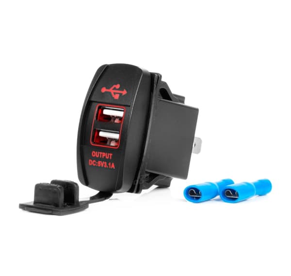Oplader 2xUSB stik 12/24V rødt baggrundslys