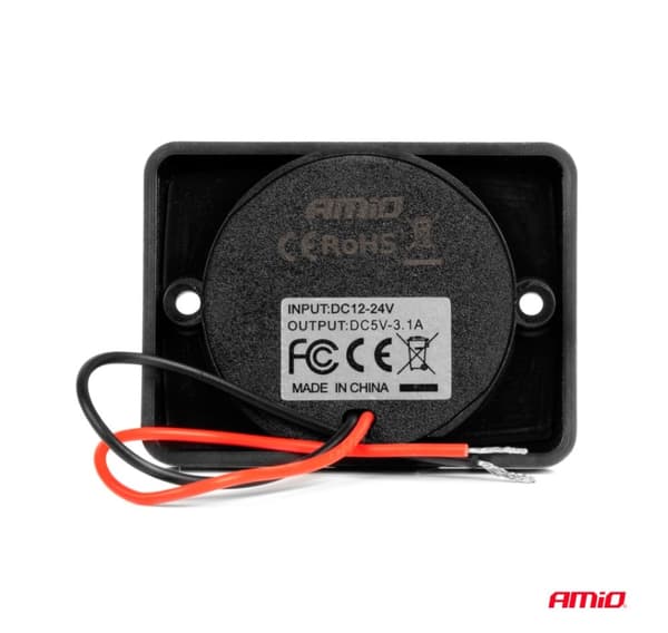 Oplader 2xUSB stik 12/24V rød baggrund