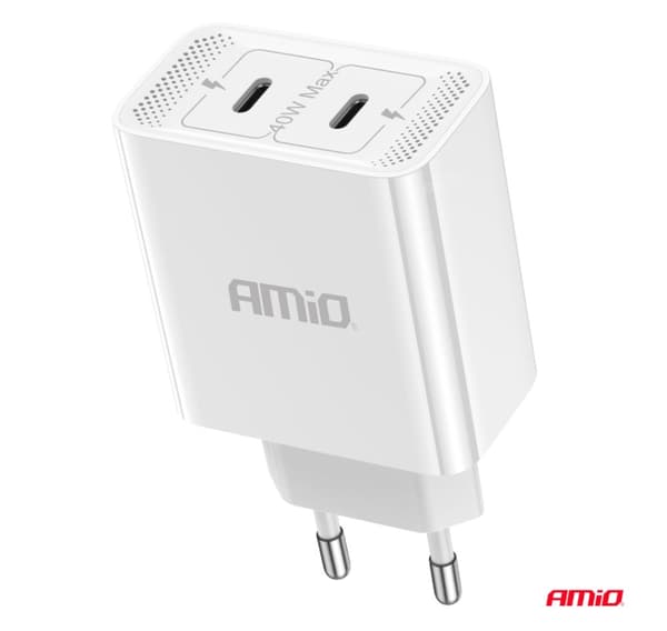 Laddare 2*USB-C 40W 230V snabbladdning