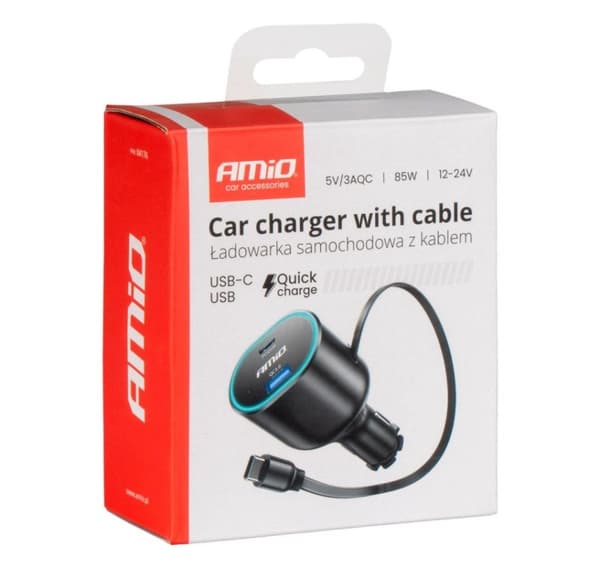Quick Charge car charger with USB-C cable