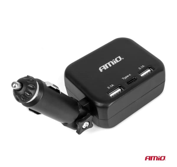 Oplader med 2 USB-A-porte og 1 USB-C 12/24V