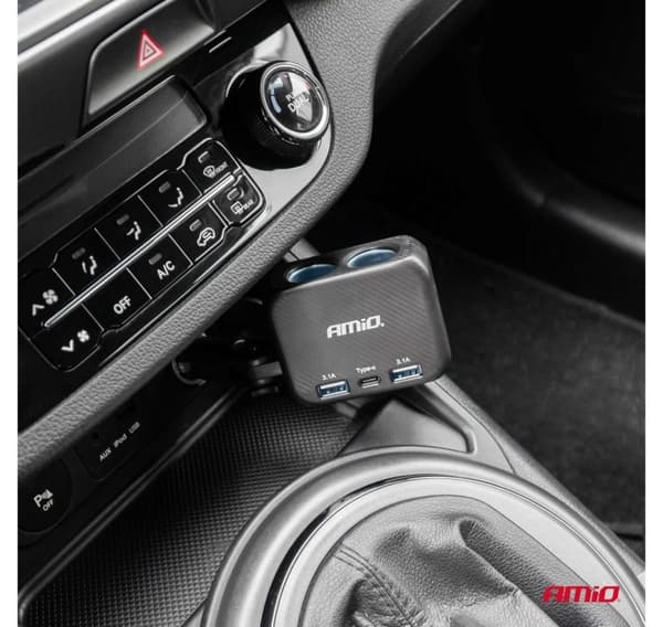 Oplader med 2 USB-A-porte og 1 USB-C 12/24V