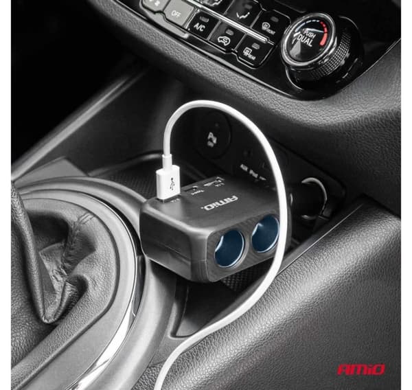 Oplader med 2 USB-A-porte og 1 USB-C 12/24V