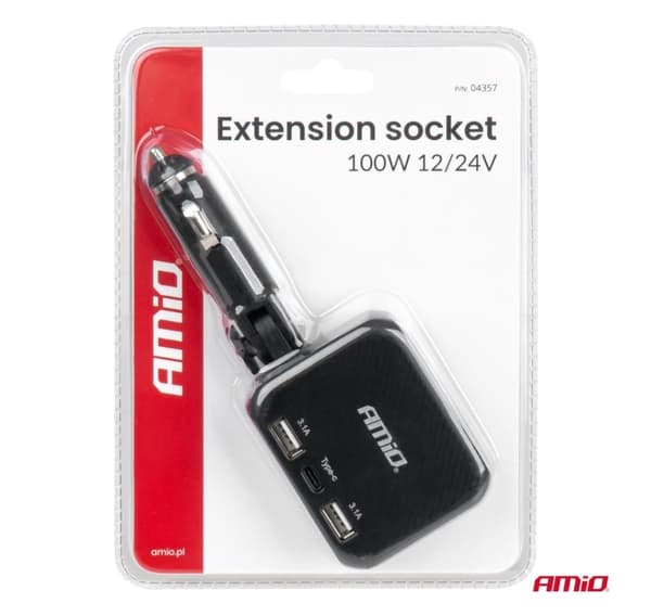 Oplader med 2 USB-A-porte og 1 USB-C 12/24V