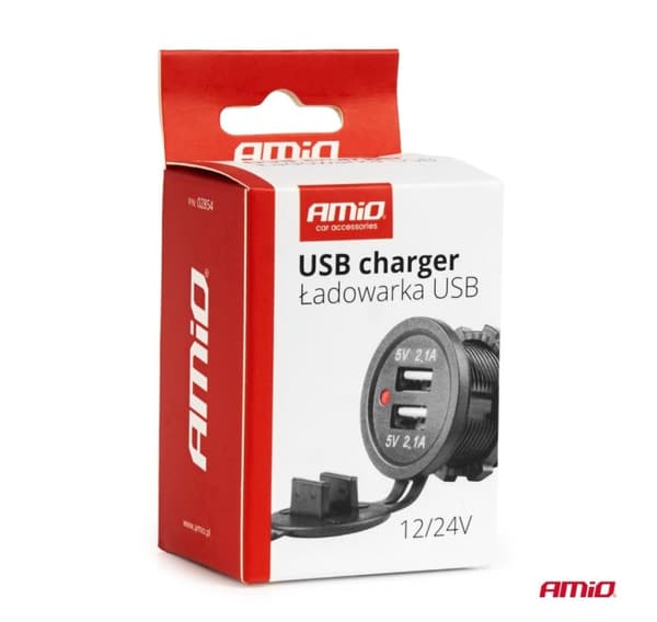 Laddare 2*USB, röd belysning 12-24V