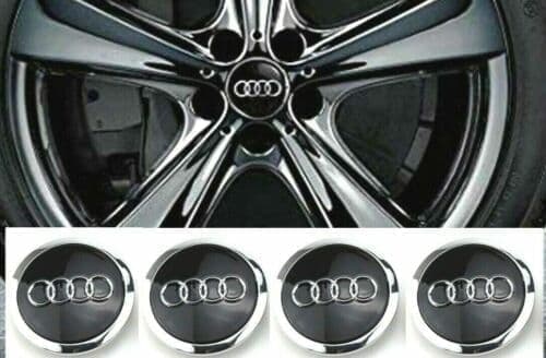 Audi 4x 69mm Alloy Wheel Center Caps Black 4B0601170A