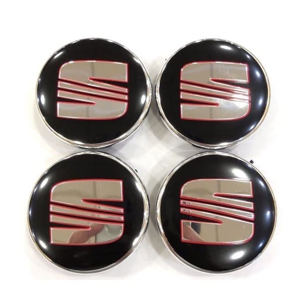 Black/Silver/Red Seat Wheel Center Caps Hub Badges 58mm 4 PCS For Ibiza Leon