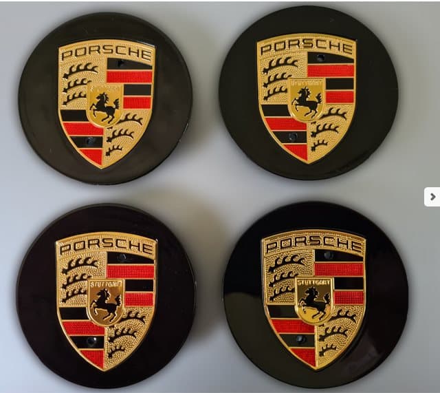 4x Porsche Wheel Centre Caps Badge Emblem 76mm Black CDON