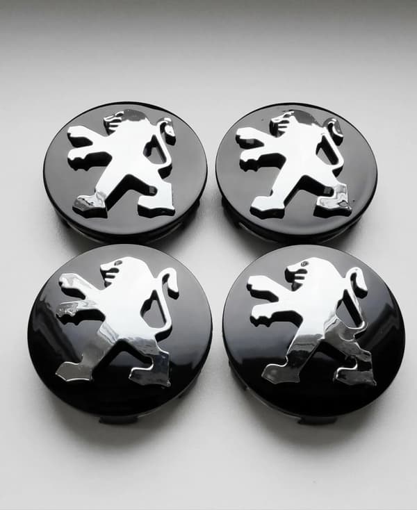 PEUGEOT BLACK WHEEL ALLOY CENTRE CAPS SET OF 4 60mm 106 107 206 207 306 307 HUB Emblem Badge