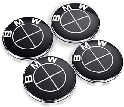 BMW Black & Chrome Center Hub Alloy Wheel Caps 56mm Set Of 4 PCS
