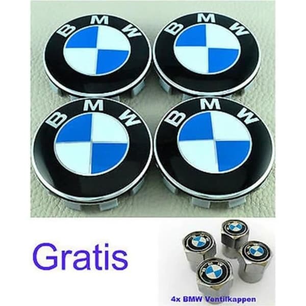 Set med 4-hjuls centrumnavkåpa utbyte för BMW 68mm gratis 4x ventilkåpor blå och vit