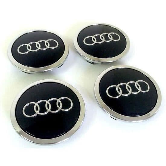 juxinchang - 4x Audi Wheel Hub Cover 69mm Svart emblem logotyp