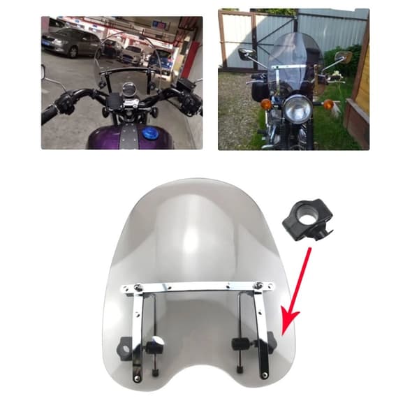 Motorcykelvindue, justerbar pasform til 7/8" og 1" styr, klare og røgfarvede muligheder,Klar