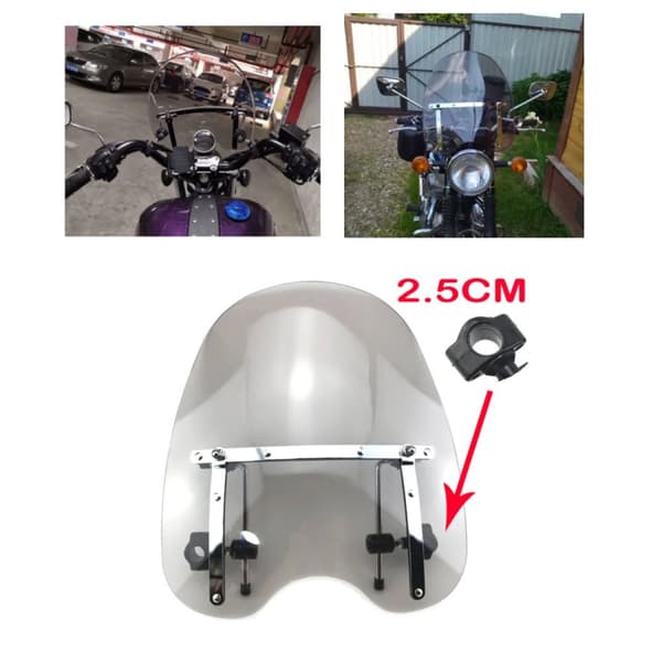 Universell motorcykelvindruta, justerbar höjd och vinkel, högkvalitativt PMMA-material,Rök
