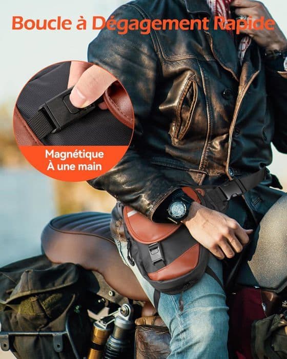 AGPTEK Motorcykelbenväska för män och kvinnor, Vattentät Motorcykel Fanny Pack Läderbensväska med reflexer, för resor, racing, cykling