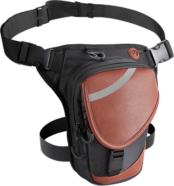 AGPTEK Motorcykelbenväska för män och kvinnor, Vattentät Motorcykel Fanny Pack Läderbensväska med reflexer, för resor, racing, cykling