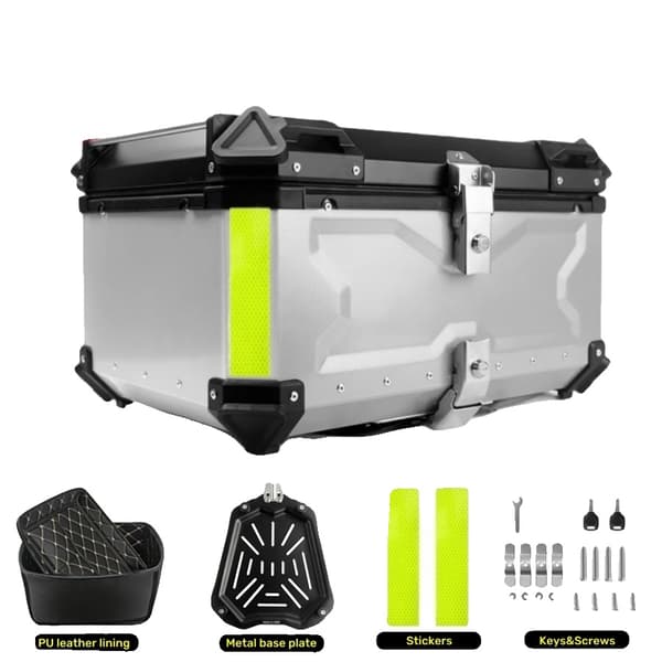 Motorcykeltrunk, 65L kapacitet, holdbar aluminiumlegering,X-65L-SØLV