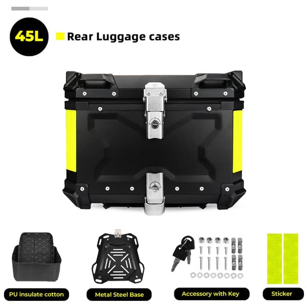 Moottoripyörän takalaukku, vedenpitävä alumiini, 45L/55L/65L vaihtoehdot,45L X Musta