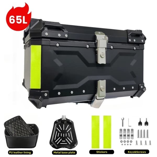Motorcykeltrunk, 65L kapacitet, holdbar aluminiumlegering,X-65L-SORT